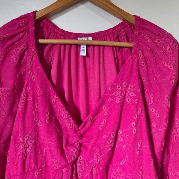 EUC SOFIE JEANS BY SOFIA VERGARA PINK V NECK BABYDOLL BRODERIE ANGLAISE TOP XXL - Picture 7 of 16
